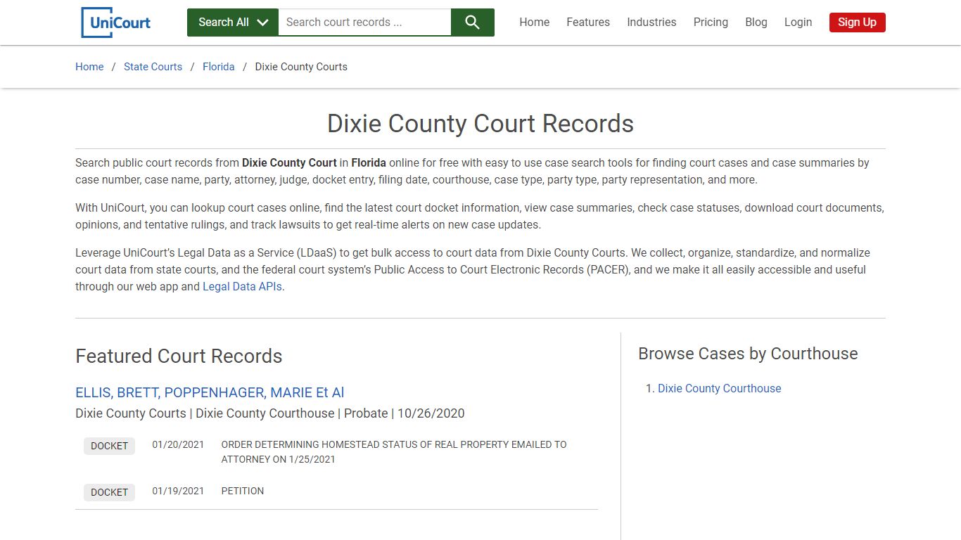 Dixie County Court Records | Florida | UniCourt